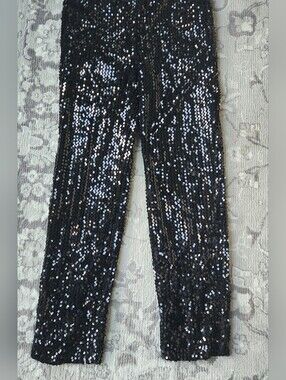 Black Sequin Straight-Leg Pants Charter Club Sz Small